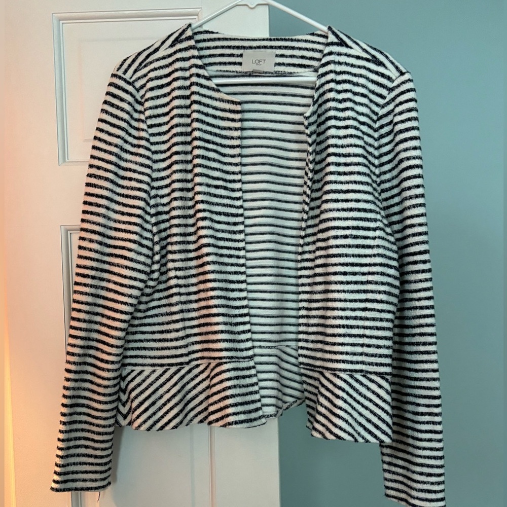 Blue and white striped crop jacket/blazer.